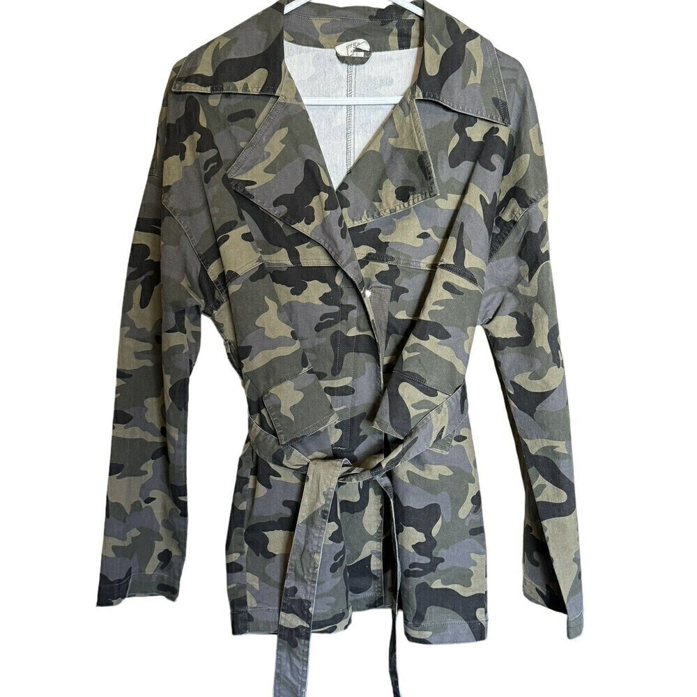 UMGEE USA Jacket Womens Large Camouflage Utility Zipper Belted Tie Long Sleeve